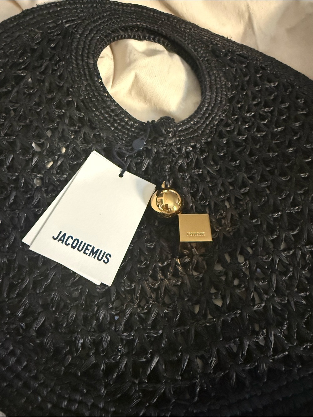 Jacquemus Black Woven Round Tote with Gold Charms - Picture 2 of 11